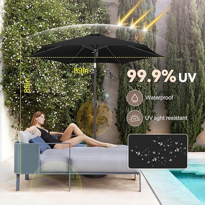 7.5" Outdoor Patio Umbrella - Table Umbrella Waterprool UV Protection, Sombrillas de Patio with Push Button Tilt&Crank, Sun Umbrella for Pool, Porch, Garden, Deck, Backyard(Black)