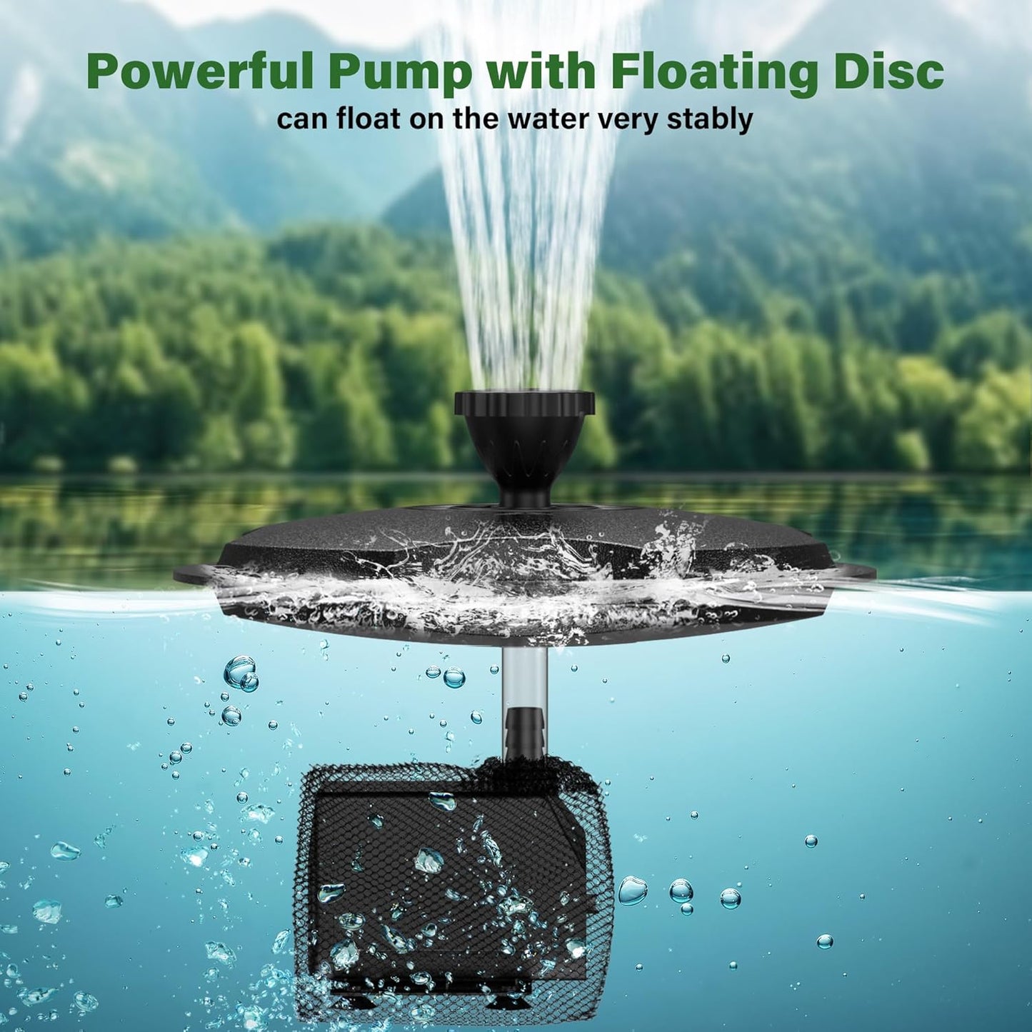 Biling Floating Pond Fountain with 660GPH Fountain Pump, Color-Changing LED Lights, 27 FT Power Cord, 3 Spray Patterns, Pond Water Fountain for Outdoor Pond, Black