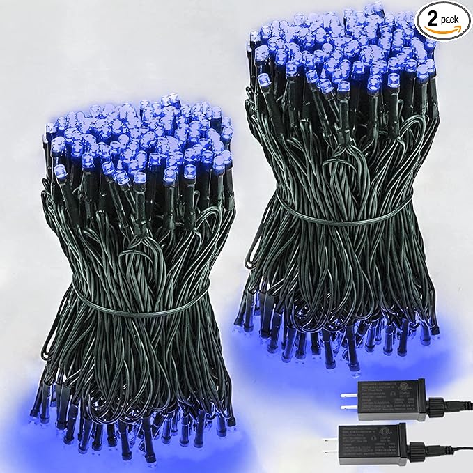 2-Pack 66FT 200 LED Blue Christmas Lights for Indoor/Outdoor, Super Bright Plug in String Lights,Waterproof Xmas Light Outdoor for Christmas Decorations Bedroom Party Decor Garden Patio Tree (Blue)