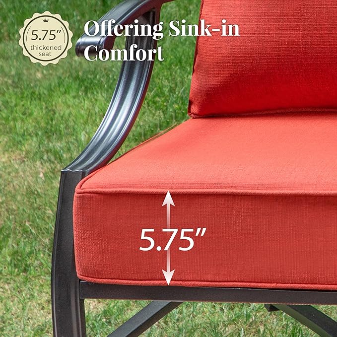 Patio Furniture Set with Fire Pit Table, 5 Pcs Metal Outdoor Conversation Set, 4 Rocking Chairs with 5.75" Extra Thick Cushion and 28" Fire Pit Table for Backyard Deck, Red