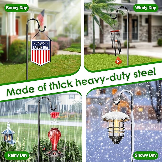 XDW-GIFTS Bird Feeder Pole for Outdoor, 2-Pack 76 Inch Shepherds Hooks Heavy Duty Garden Pole for Hanging Plant Basket, Solar Light Lanterns, Garden Plant Hanger Stands with 5 Base Prongs