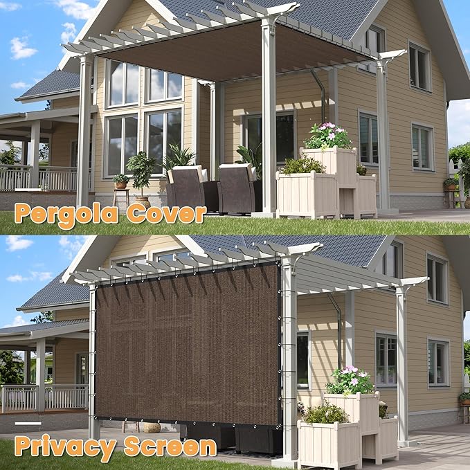 VICLLAX Shade Fabric Sun Shade Cloth with Every 2 FT Grommets for Patio Garden Pergola Cover Canopy 5x7 FT, Mocha