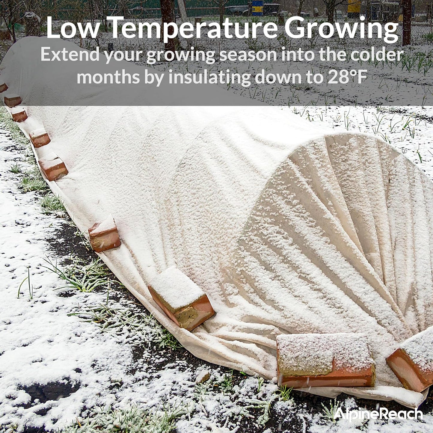 AlpineReach Plant Covers Frost & Sun Protection 10 x 50 ft - Thick 1.2 oz/yd² Freeze Blanket to Low 28 °F Temperatures Floating Row, Garden Fabric Material, Protect in Winter Cold, Gardening Down