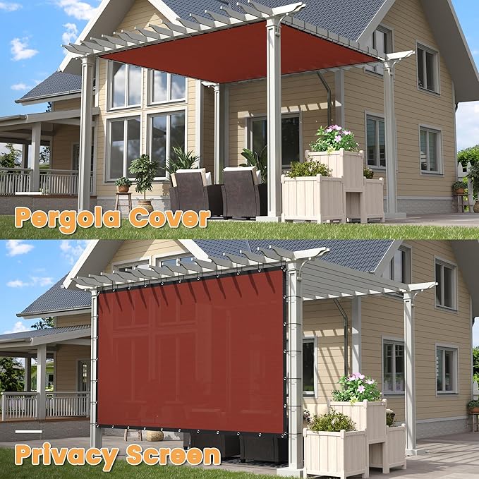 VICLLAX Shade Fabric Sun Shade Cloth with Every 2 FT Grommets for Patio Garden Pergola Cover Canopy 10x22 FT, Rust Red
