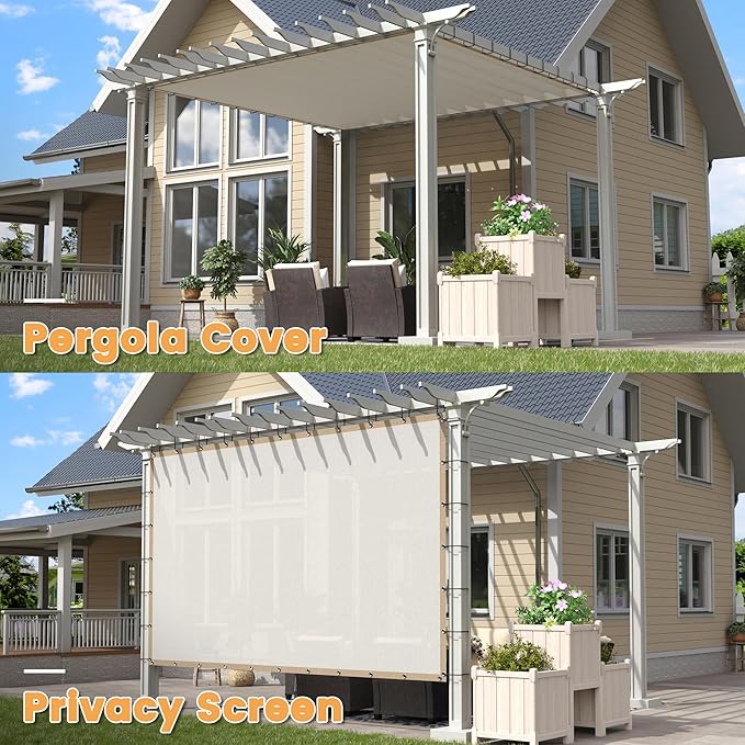 VICLLAX Shade Fabric Sun Shade Cloth with Every 2 FT Grommets for Patio Garden Pergola Cover Canopy 14x22 FT, Cream