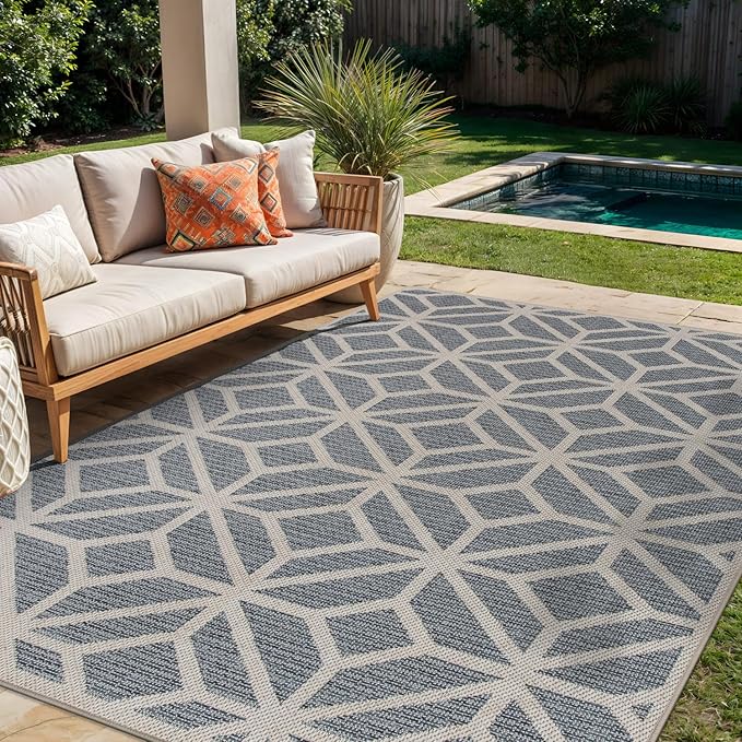 Rugshop Contemporary Geometric Indoor/Outdoor Area Rug 10' X 14' Blue