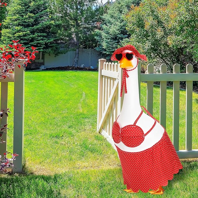 Bikini Goose Outfit Lawn Goose Clothing Porch Goose Outfits Summer Yard Goose Outfits Hawaiian Luau Goose Outfit for 23'' Lawn Goose Outdoor Decoration(Bikini,Red)