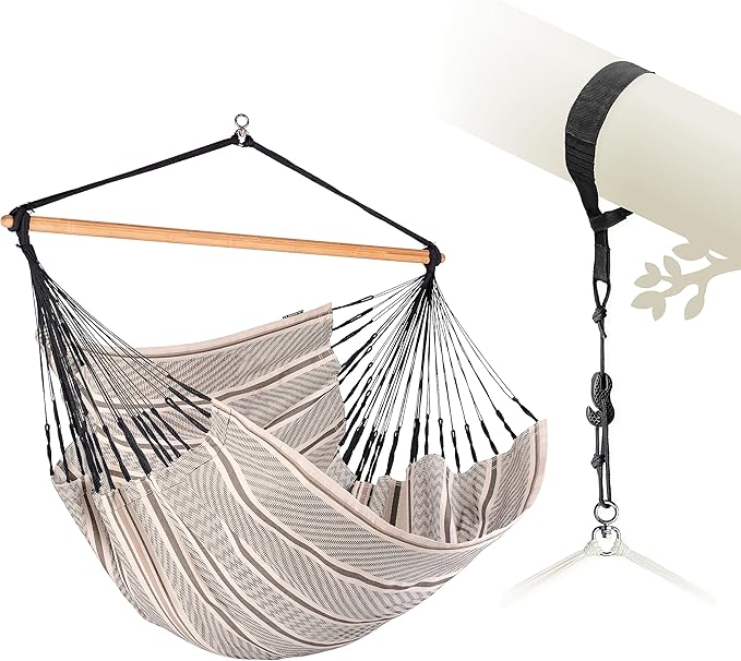 LA SIESTA® XL King Habana Cotton Hammock Chair Swing & Tree Mount Kit - Hammock Swing Chair w/Suspension Kit for Trees Beams & Posts - Indoor Outdoor Hanging Chair for Bedroom Patio - Zebra