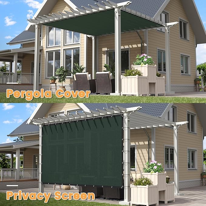 VICLLAX Shade Fabric Sun Shade Cloth with Every 2 FT Grommets for Patio Garden Pergola Cover Canopy 21x21 FT, Dark Green