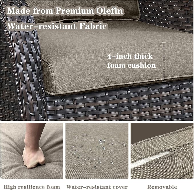 8 Piece Outdoor Patio Furniture Set - 41" CSA Propane Fire Pit Table Patio Conversation Set with Swivel Rocker Outdoor Chairs, Wicker loveseat and Ottoman for Outside Casual Gathering