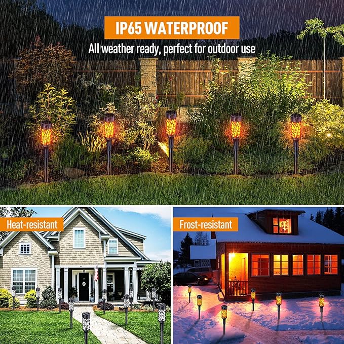 8 Pack Solar Outdoor Lights, Extra-Bright Solar Torch Lights with Dancing Flickering Flames for Garden Halloween Decorations Outdoor, Waterproof Yard Decor Halloween Lights for Pathway Patio