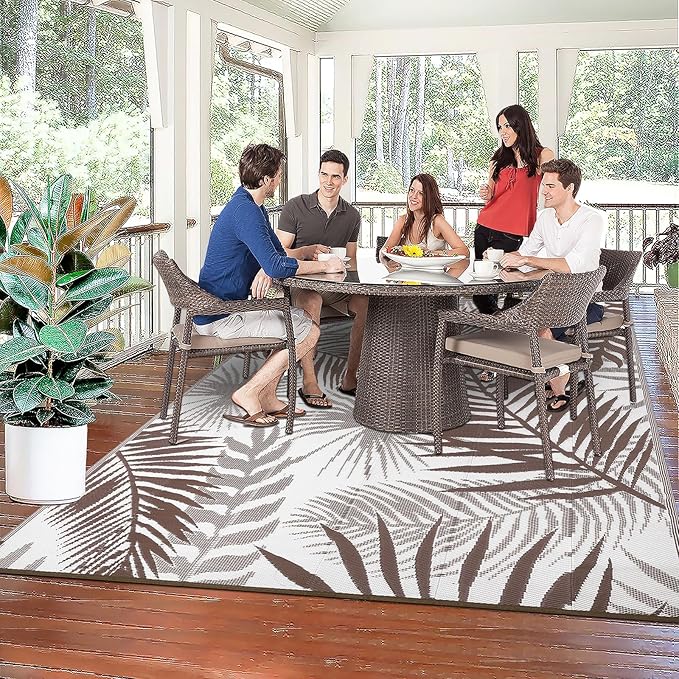 HiiARug Outdoor Rugs 9'x12' for Patios Clearance Brown Reversible Outdoor Rug, Outdoor Plastic Straw Rug RV Camping Rug Large Outdoor Mat for RV, Patio, Backyard, Deck, Picnic, Beach, Trailer, Camping