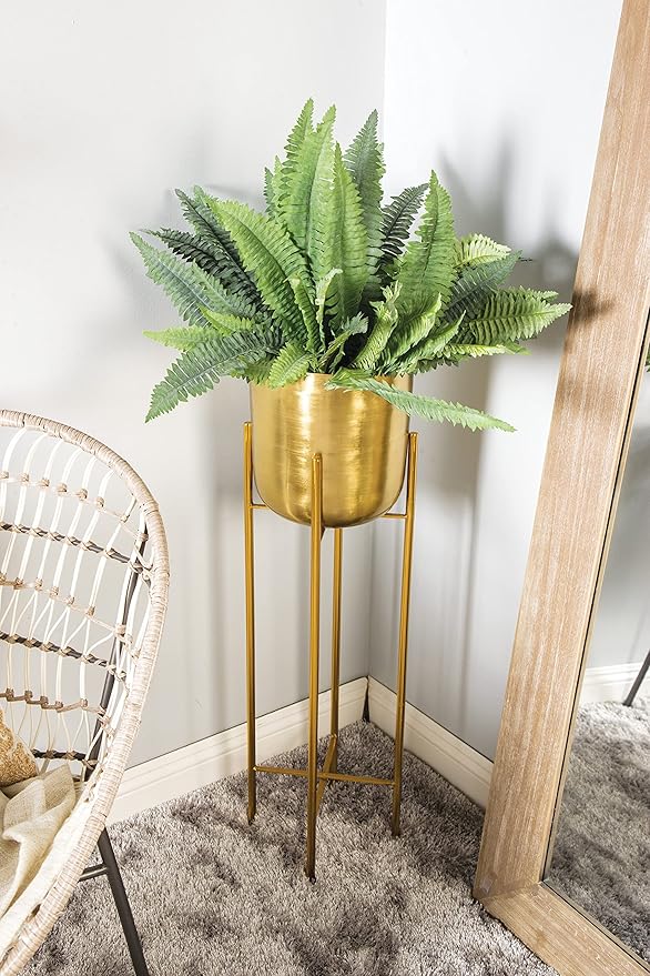 CosmoLiving by Cosmopolitan Metal Indoor Outdoor Planter Tall Indoor Outdoor Dome Large Planter Pot with Removable Stand, Set of 2 Planters 39", 46"H, Gold
