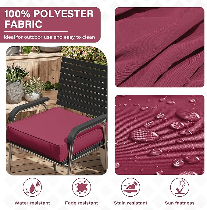 Patio Chair Cushions 24 X 24 X 5 Inch Waterproof Outdoor Seat Cushions for Patio Furniture, Outdoor Sofa Couch Pads with Ties & Handle, Set of 2, Fuchsiared