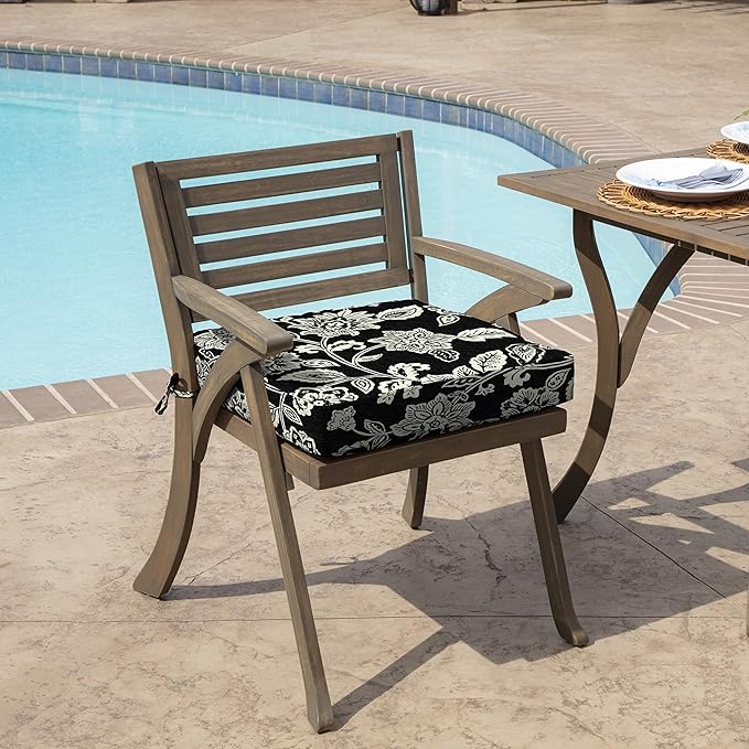 Arden Selections Outdoor Seat Cushion, 19 x 19, Rain-Proof, Fade Resistant 19 x 19, Ashland Black Jacobean (Pack of 4)
