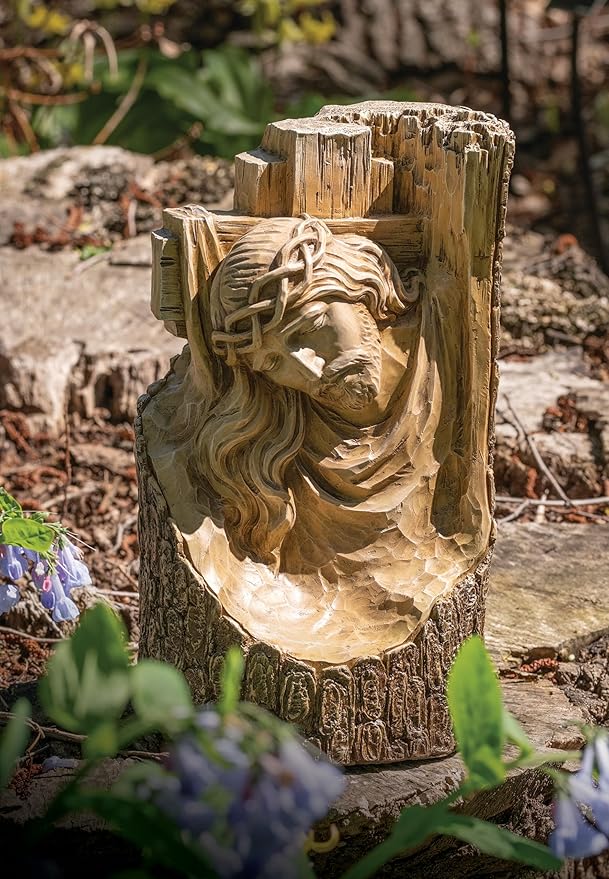 Joseph's Studio by Roman, 12" H Carved Cross with Jsesus Garden Statue, Religious Outdoor Decor