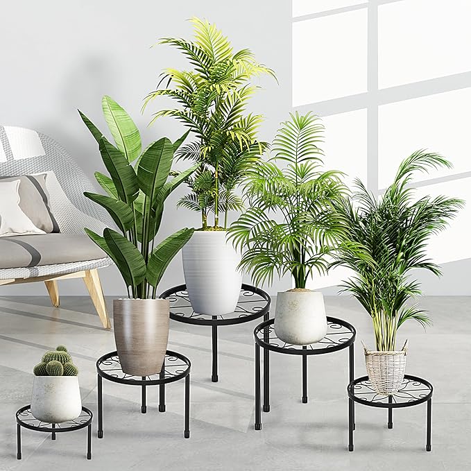CADANI 5-Pack Metal Plant Stands for Outdoor Indoor, Anti-Rust Iron Flower Pot Stand, Heavy Duty Plant Pot Shelf for Multiple Plant, Decoration Racks for Home, Patio & Garden