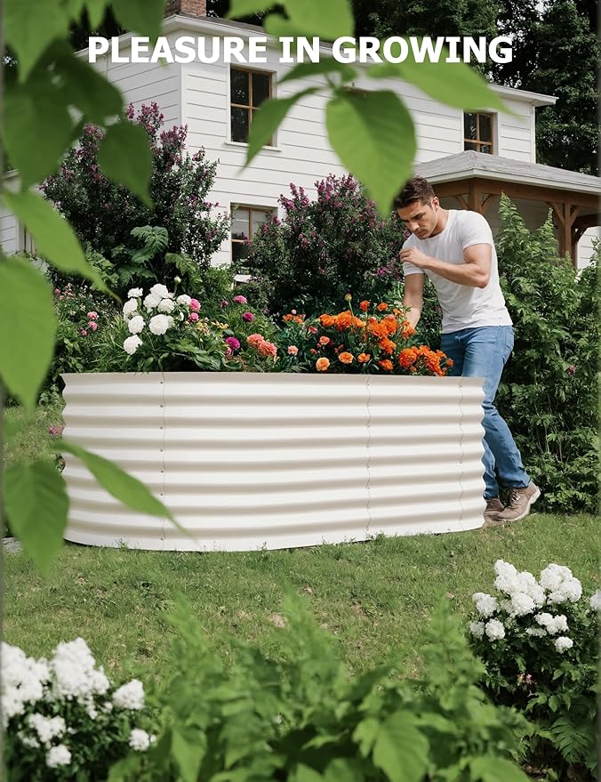 2 Pcs Raised Garden Beds Outdoor 8x4x2ft - Galvanized Steel Planter Box for Vegetables, Flowers, Rust-Resistant Garden Box, Easy Assembly Raised Beds, Durable Planters for Outdoor Plants, Beige