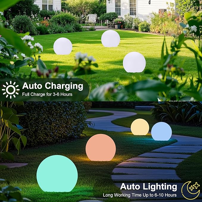 shumi Solar Ball Light-12inch LED Outdoor Table Lamp,16 RGB Colors and Dimmable Globe Light with Remote,Decor for Patio,Garden,Yard,Beach,Pathway,Nursery