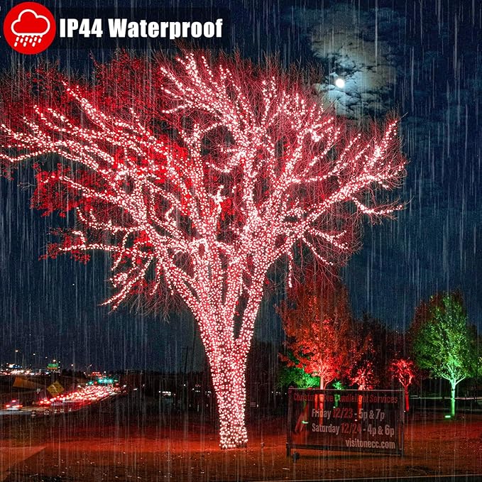 200 LED Red Christmas String Lights, 66ft Clear Wire 8 Modes, Connectable Waterproof Plug-in Twinkle Fairy Lights for Tree Bedroom Indoor Outdoor Christmas Decorations