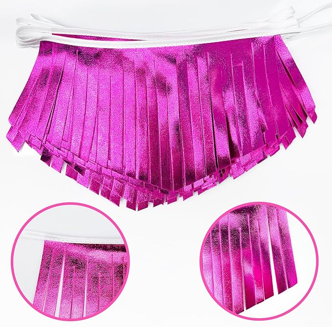 Hot pink Tassel Banner Double Sided Metallic Fabric Pennant Bunting Flag Garland for Birthday Bachelorette Anniversary Engagement Wedding Bridal Shower Graduation Pink Girl Party Decorations Supplies