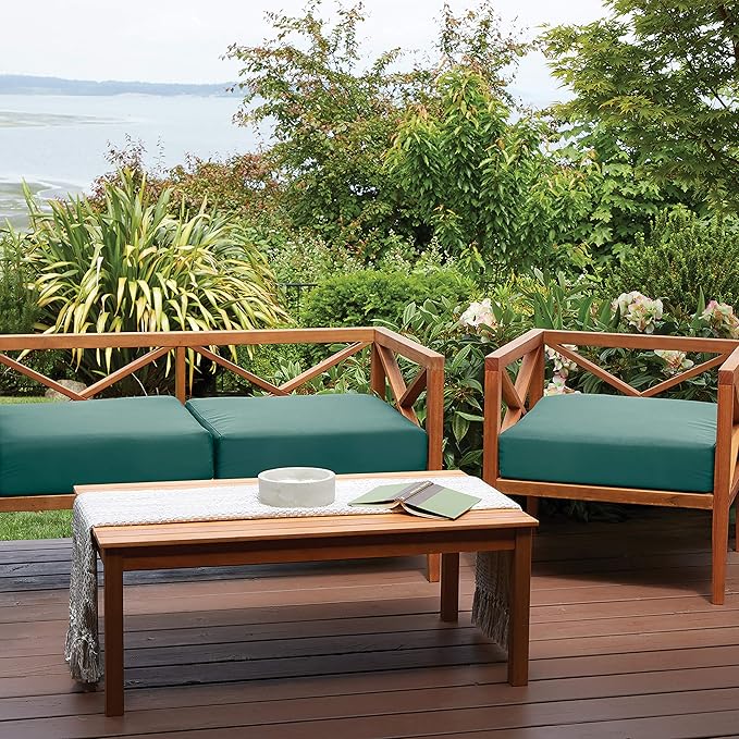 Classic Accessories Ravenna Water-Resistant 23 x 23 x 5 Inch Square Patio Seat Cushion Slip Cover & Foam, Mallard Green, Lounge Chair Cushion