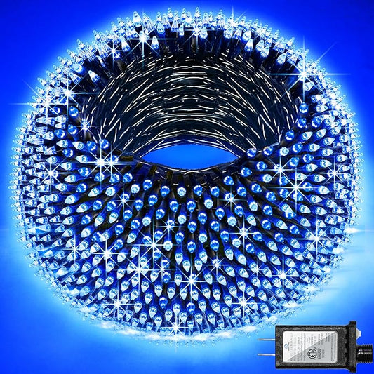 1500 LED 492ft Outdoor Christmas Lights Decorations, Green Wire LED String Lights with Timer Memory, Twinkle Lighs for Indoor Outdoor Party, Tree Wedding, Garden, Patio (Blue)
