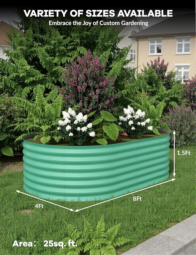 2 Pcs Raised Garden Beds Outdoor 8x4x1.5ft - Galvanized Steel Planter Box for Vegetables, Flowers, Rust-Resistant Garden Box, Easy Assembly Raised Beds, Durable Planters for Outdoor Plants, Green
