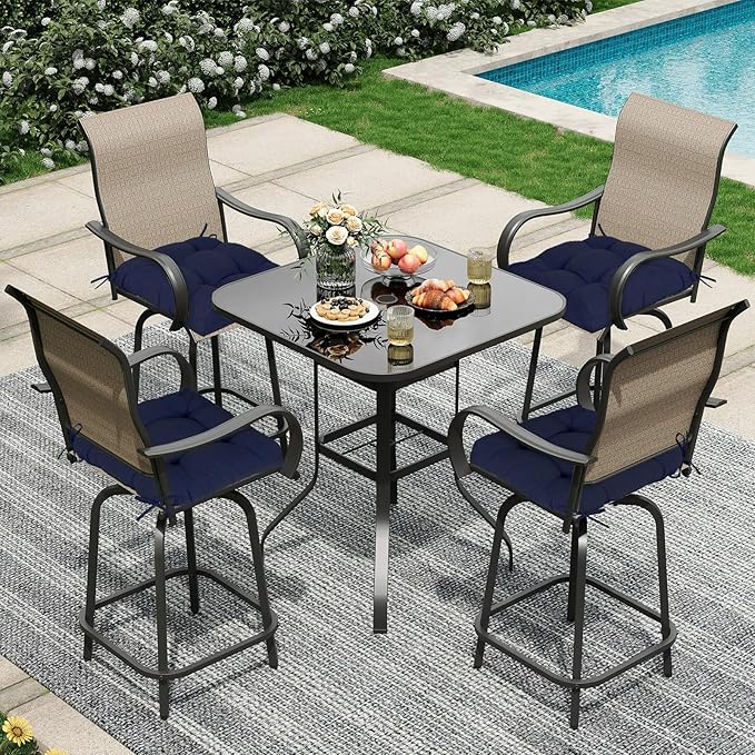 Aoodor 19" x 19" x 5" Tufted Outdoor Chair Cushions, Water Resistant & Fade Resistant Polyester Dining Chair Pads with 2 Straps for Patio Furniture, Set of 4