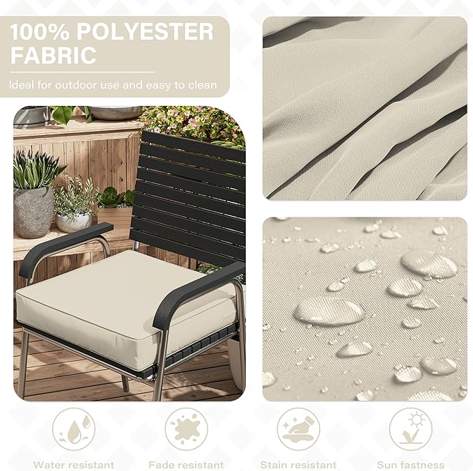 Patio Chair Cushions 22 X 22 X 4 Inch Waterproof Outdoor Seat Cushions for Patio Furniture, Outdoor Sofa Couch Pads with Ties & Handle, Set of 2, Cream