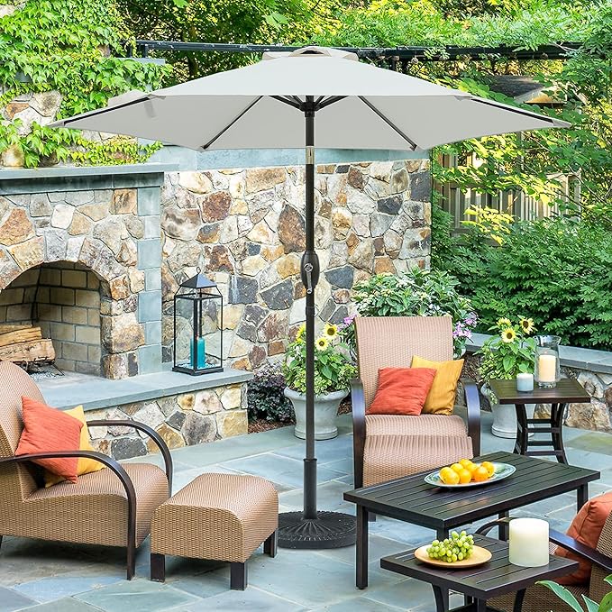 Aok Garden 7.5 ft Patio Umbrella Outdoor Market Umbrella Tilt Button and Crank 6 Ribs for Deck Lawn Pool& Backyard