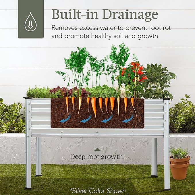 Best Choice Products 48x24x30in Galvanized Raised Garden Bed, Metal Elevated Planter Box, Vegetable Garden for Backyard, Patio, Balcony - Beige