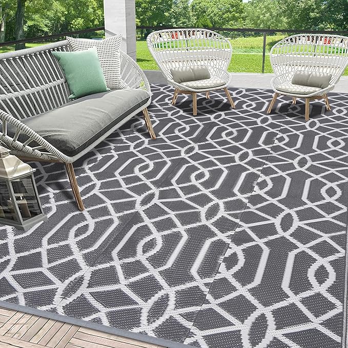HEBE Outdoor Rug Waterproof 8x10, Reversible Plastic Straw Rug RV Camping Rug, Indoor Outdoor Patio Mat Clearance, Outside Carpet for Porch,Deck,Camper,Balcony,Backyard,Picnic