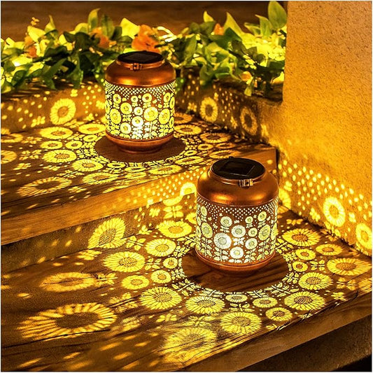 2 Pack Sunflower Solar Lanterns Outdoor Waterproof Hanging Solar Lights Sunflower Gifts for Women Men Mom Metal Decorative LED Outdoor Lanterns for Patio,Lawn,Landscape, Garden Decor, Yard Decoration