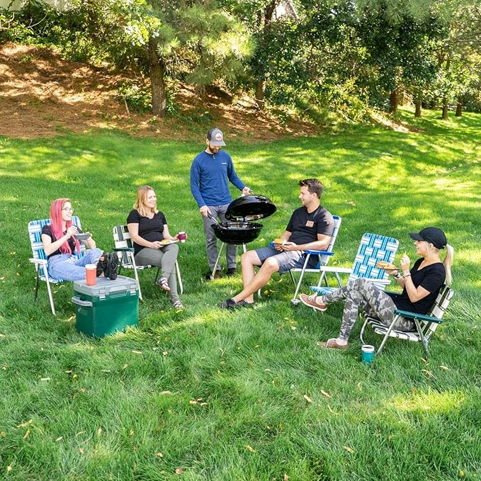 Lawn Chair USA - Outdoor Chairs for Camping. Made with Lightweight Aluminum Frames and UV-Resistant Webbing. Folds for Easy Storage 2- Pack (Charleston with Green Arms, Classic)