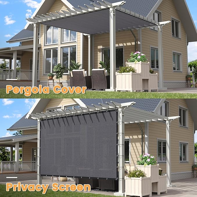 VICLLAX Shade Fabric Sun Shade Cloth with Every 2 FT Grommets for Patio Garden Pergola Cover Canopy 7x17 FT, Grey