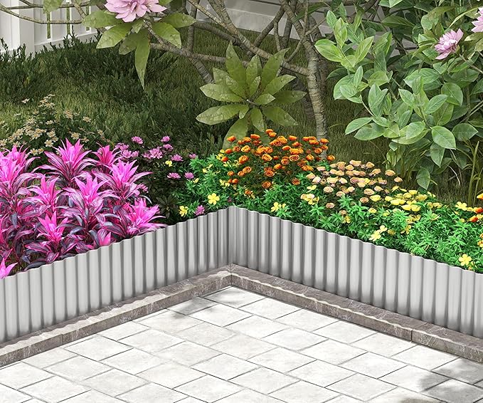 Metal Garden Edging Border, Corrugated Steel Landscaping, DIY for Lawn (Silver, 12 Inch x 20FT)