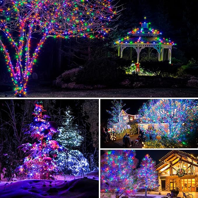 4 Pack Solar String Lights for Outside - 320LED 132FT Solar Fairy Lights Outdoor Waterproof 8 Modes, Copper Wire Solar Powered Twinkle Lights for Tree Garden Christmas Wedding Party Decor, Multicolor