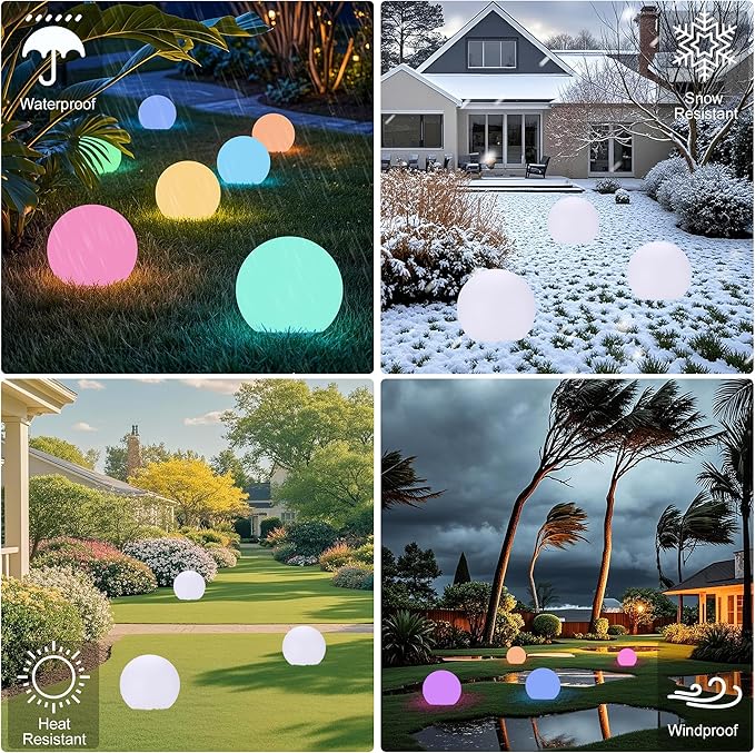 shumi Solar Ball Light Outdoor Decorative-8 inch Outdoor Waterproof Powered Ball Lights with Remote Control,16 RGB Colors Globe Light for Garden,Backyard,Pathway,Poolside