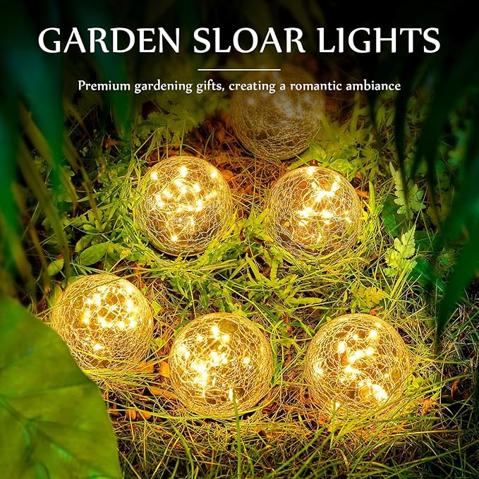 Honoson 3.9 Inch Solar Globe Lights Outdoor Waterproof, Solar Balls for Garden Cracked Glass Ball, Ground Landscape Garden Decor for Patio and Yard Lawn Backyard (6 Pieces)