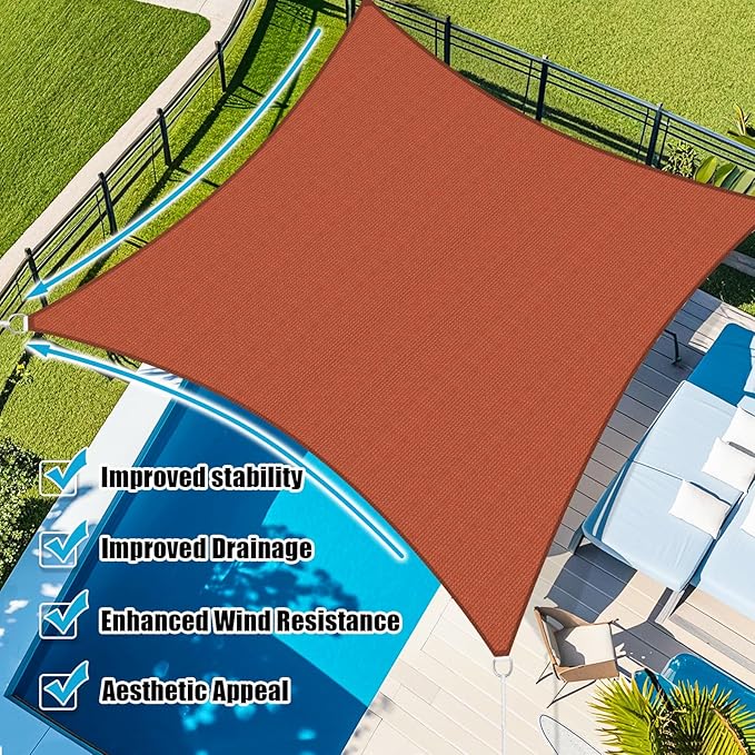 Amagenix Sun Shade Sail 11'X11' Curved Edge Outdoor Shade Canopy Rust Red Breathable 95% UV Block Shade Cloth for Patio Garden Backyard (We Make Custom Size)