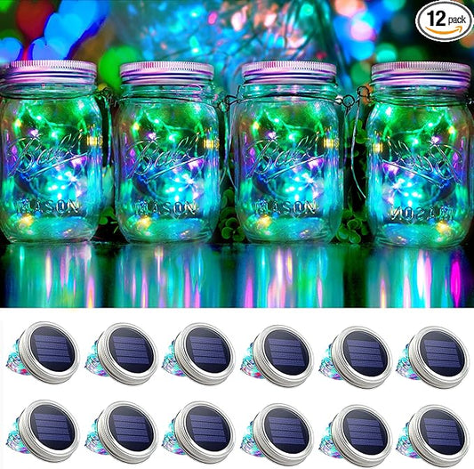 30 LED Solar Mason Jar Lights - 12 Pack with Hangers for Outdoor, Patio, Yard, Garden, Wedding Decorations