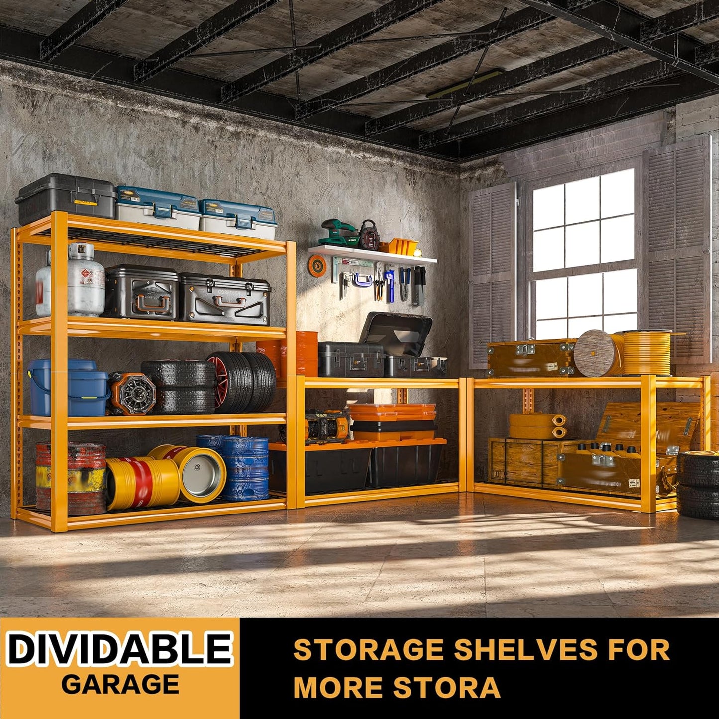 REIBII 40" W Garage Shelving 2240 LBS Storage Shelves Heavy Duty Metal Shelving 4 Tier Metal Shelves for Storage Adjustable Garage Shelf for Kitchen Pantry Warehouse Basement 40"W × 19.5"D × 59.5"H