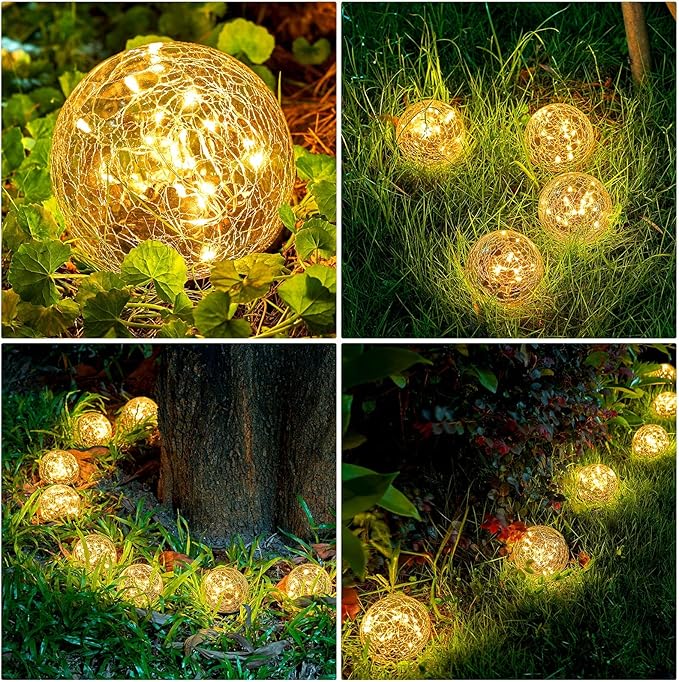 Honoson 3.9 Inch Solar Globe Lights Outdoor Waterproof, Solar Balls for Garden Cracked Glass Ball, Ground Landscape Garden Decor for Patio and Yard Lawn Backyard (8 Pieces)