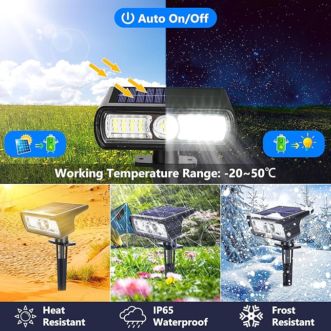 Toodour Solar Spot Light Outdoor, 4 Pack Solar Lights Outdoor with 2 Modes, Waterproof Solar Powered Flood Lights Landscape Lighting for Yard Garden Home Pathway Walkway Outdoor Decor - Cool White
