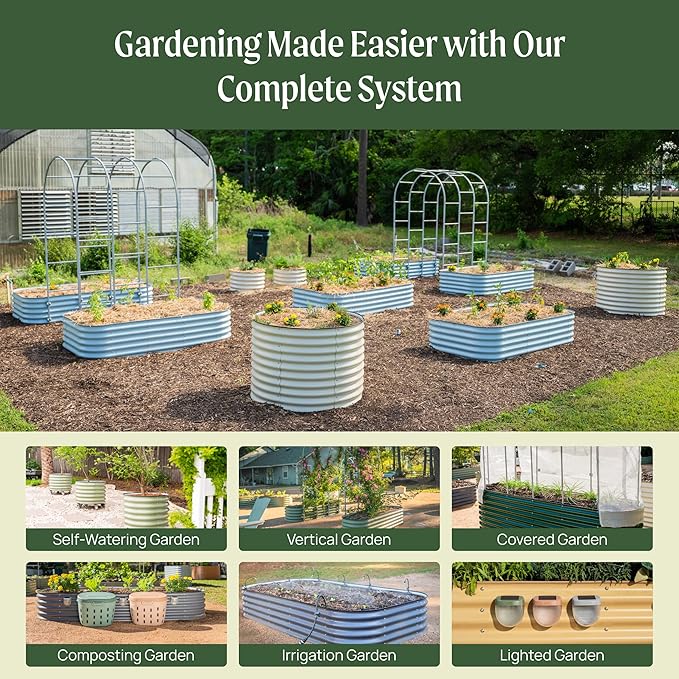 Vego garden 32" Extra Tall Raised Garden Bed Kits, 9 in 1 Modular Raised Planter Box for Vegetables Flowers Fruits Oval Metal Raised Garden Bed- Olive Green