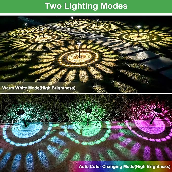 Nupostai Bright Solar Pathway Lights 8 Pack,Color Changing+Warm White LED Path Lights Outdoor,IP67 Waterproof, Solar Powered Garden Lights for Walkway Yard Backyard Lawn Landscape Decorative