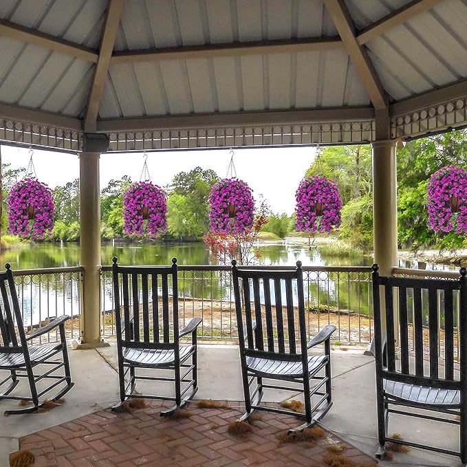 Hanging Baskets Artificial Flowers for Outdoor Interior Decor, Artificial Daisies Flowers Shrubs Plants with Baskets for Home Porch Garden Patio Patio Spring Summer Decor(Violet)