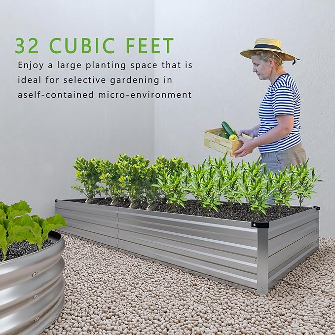 2PCS 8x4x1FT Galvanized Raised Garden Bed Kit,Vegetable Boxes-Rectangle Metal Flower Box,Large Planter Raised Beds Outdoor Garden for Planting,Fruit,Herb-Sliver