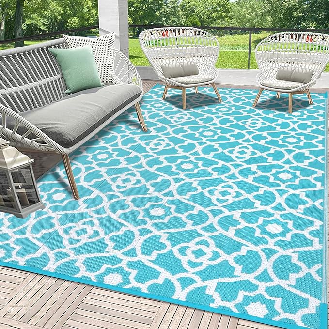 HEBE Outdoor Rug Waterproof 5x8, Plastic Straw Rug Camping Rug, Reversible Outdoor Patio Rugs RV Mat Clearance, Indoor Outside Floor Carpet for Porch,Deck,Camper,Balcony,Backyard